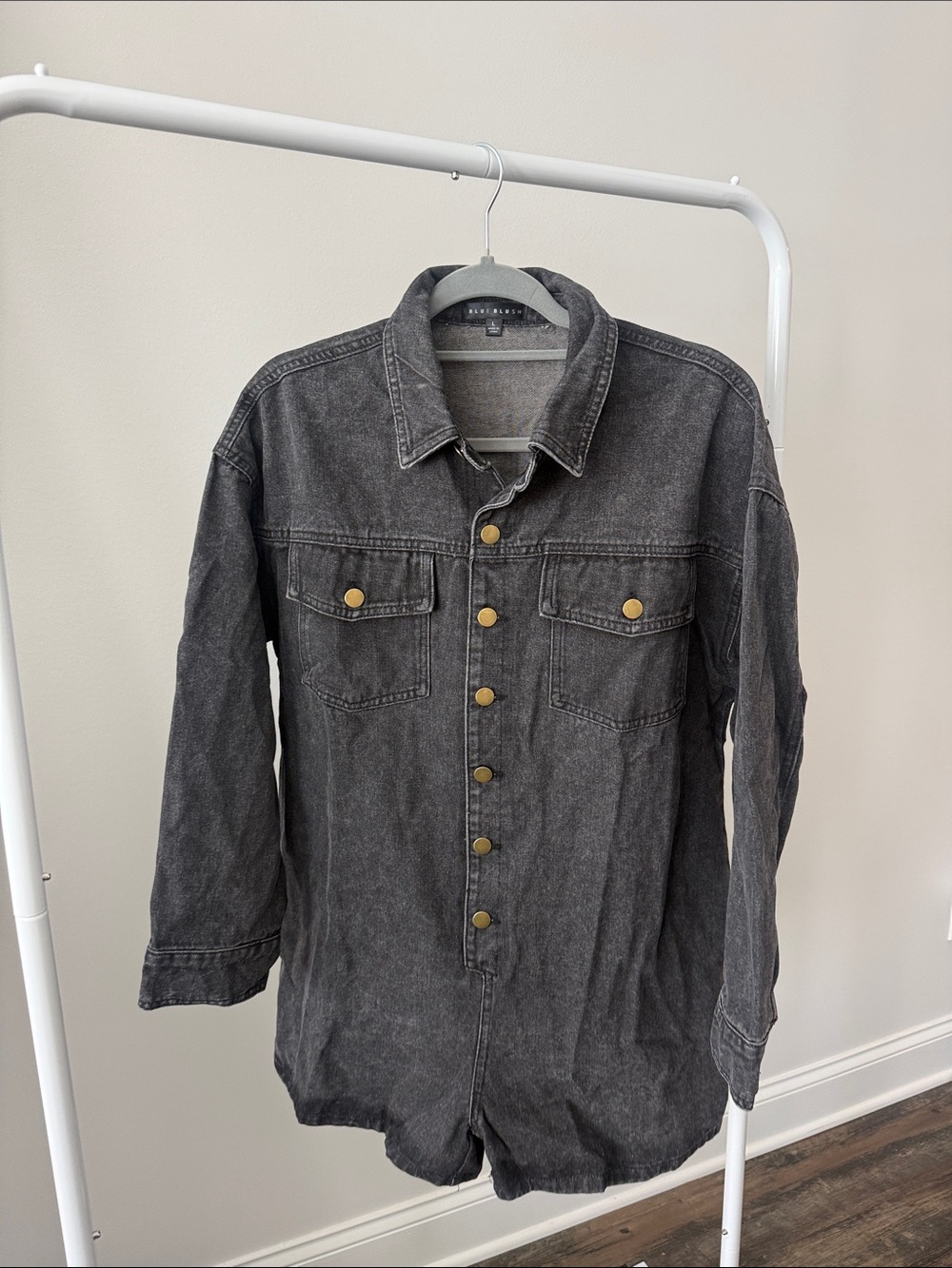 Black Denim Long Sleeve Romper